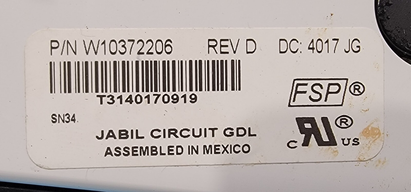 Genuine Refrigerator Whirlpool Control Board Part#W10372206