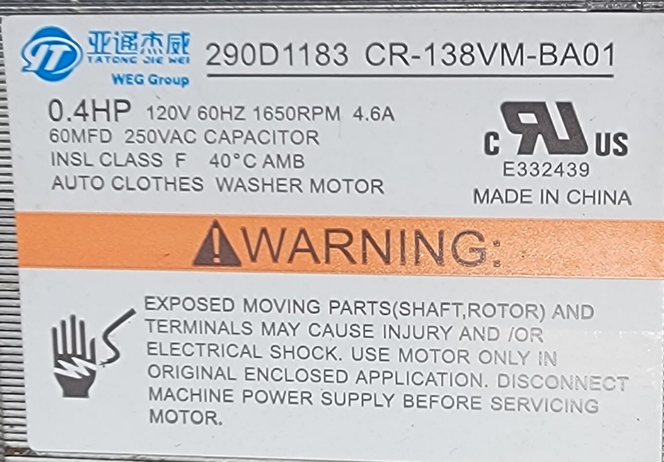 Genuine Washer GE Drive Motor Part#290D1183