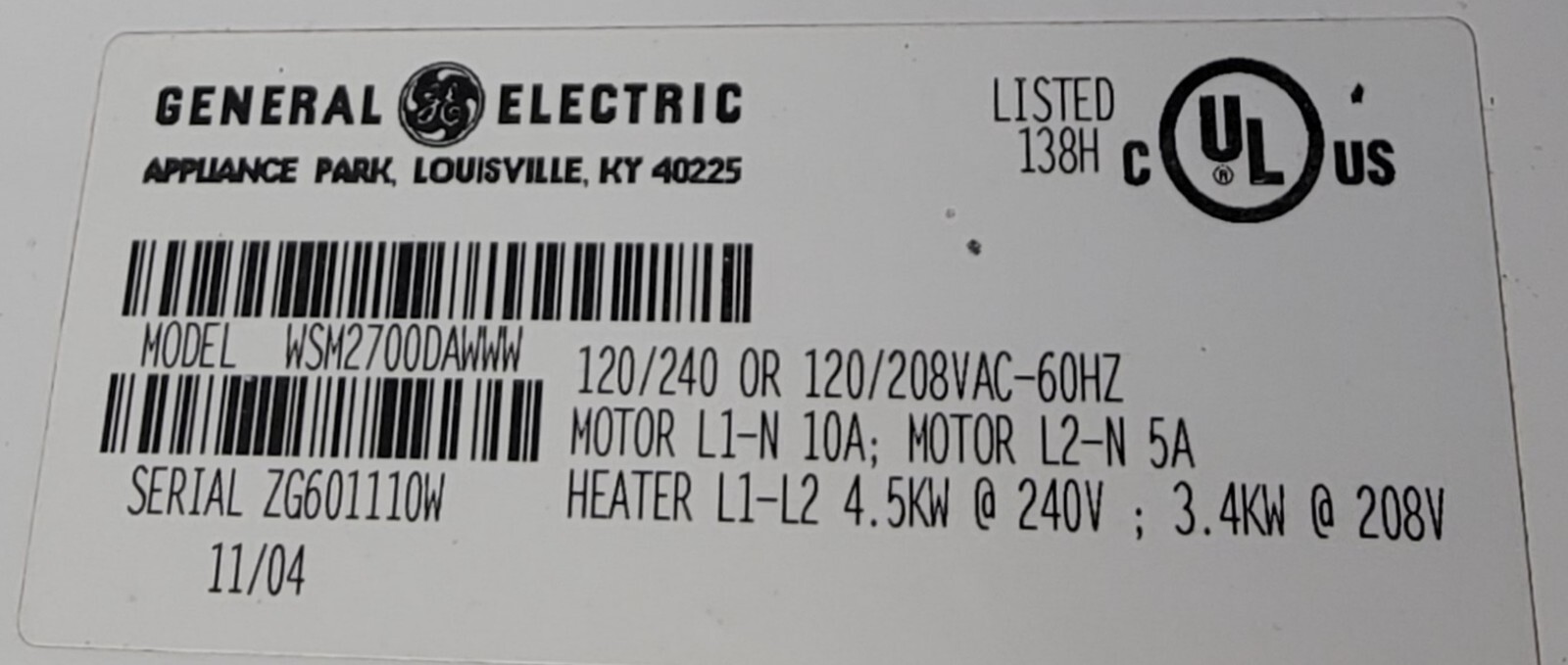 Genuine Washer/Dryer GE Door Part#WE10X10012