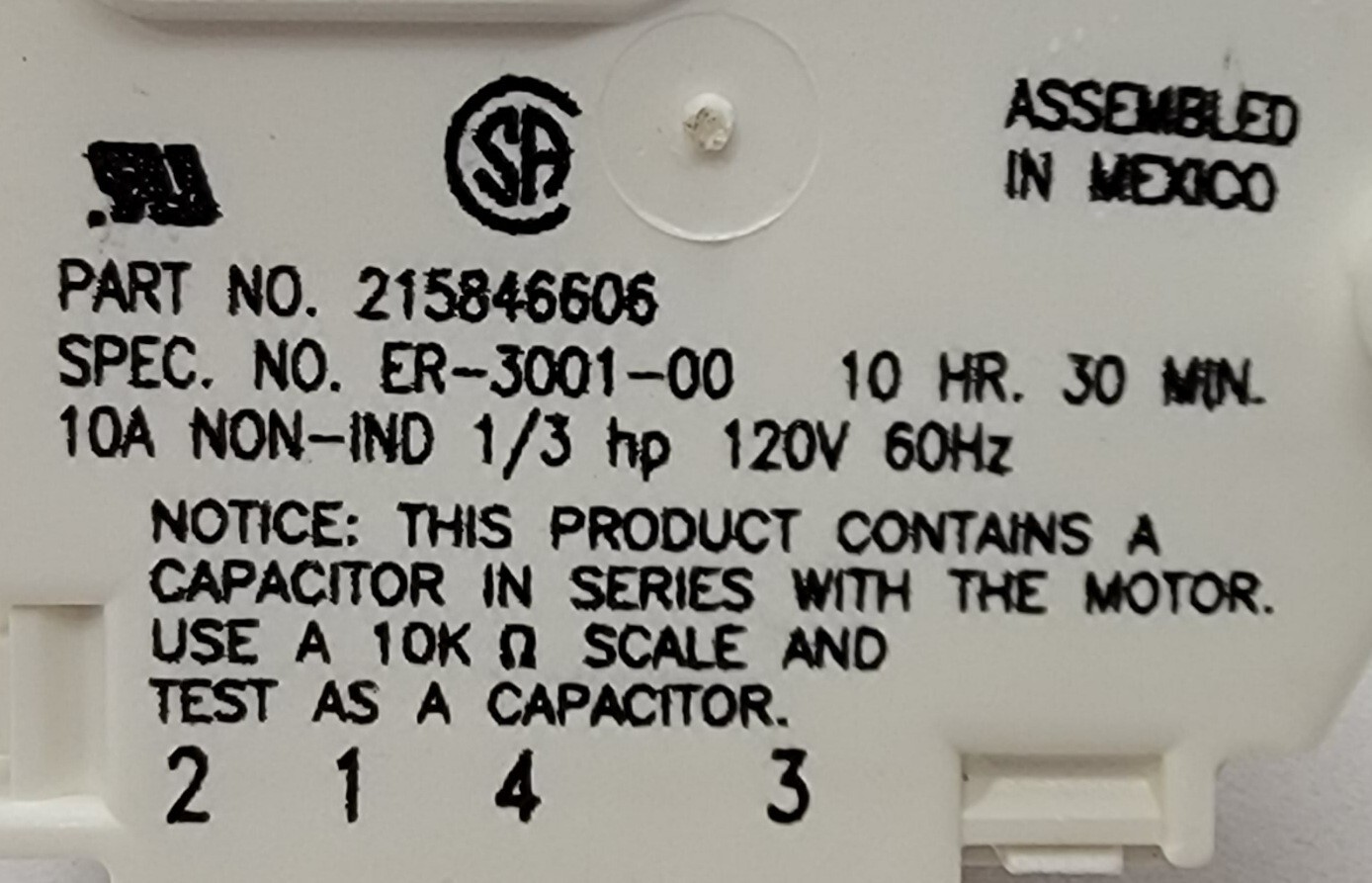 Genuine Refrigerator Frigidaire Defrost Timer Part#215846606