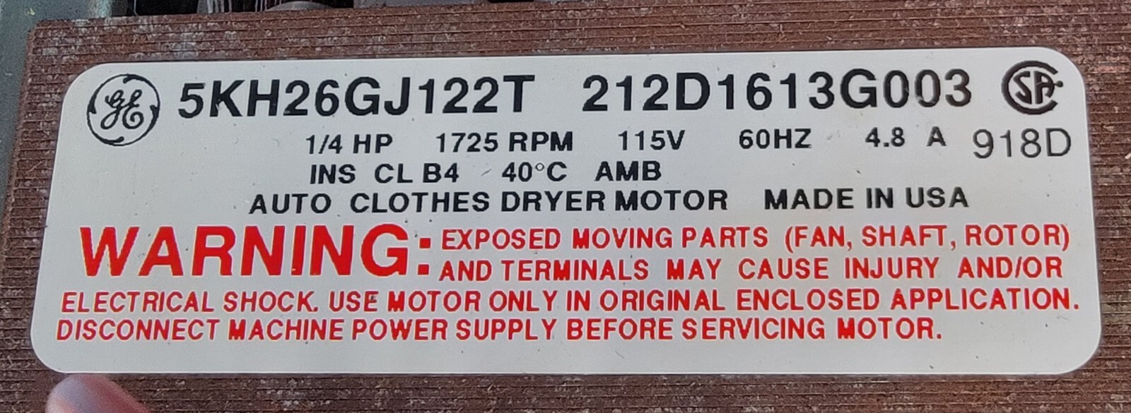 Genuine Dryer Elba Motor w/Blower Part#212D1613G003