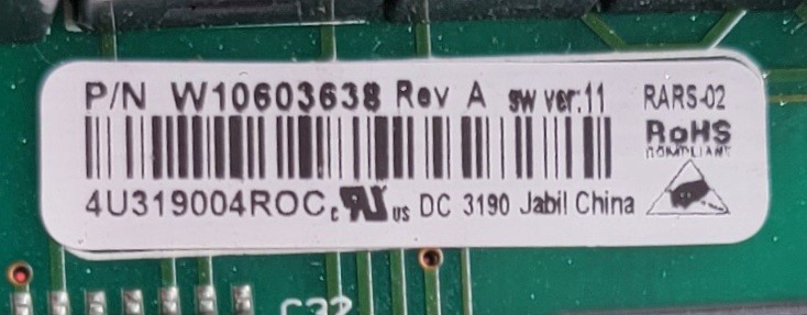 Genuine Refrigerator Whirlpool Control Board Part#W10603638