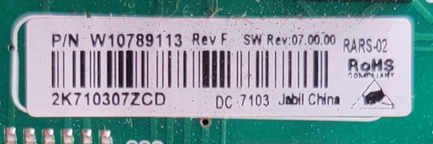 Genuine Refrigerator Whirlpool Control Board Part#W10789113