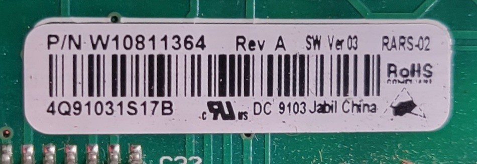 Genuine Refrigerator Whirlpool Control Board Part#W10811364