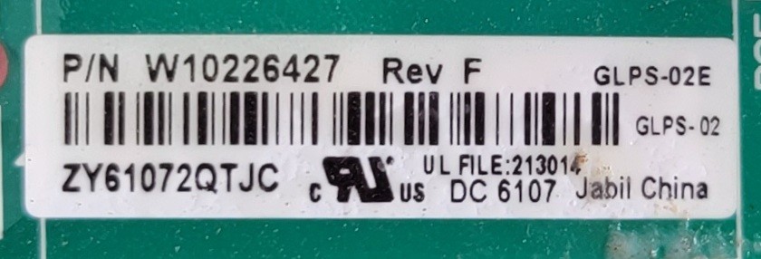 Genuine Refrigerator Whirlpool Control Board Part#W10226427