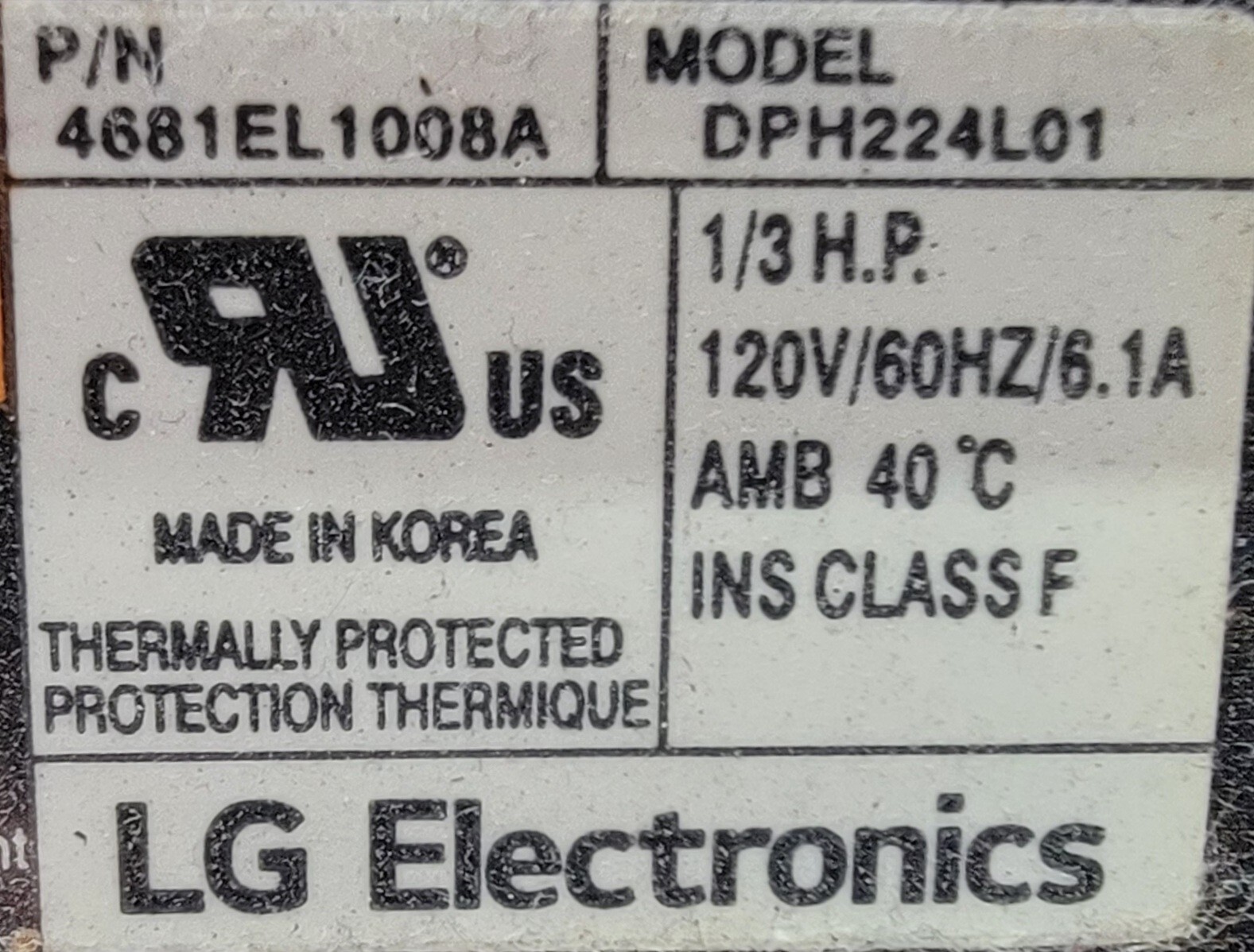 Genuine Dryer LG Motor w/Blower Part#4681EL1008A