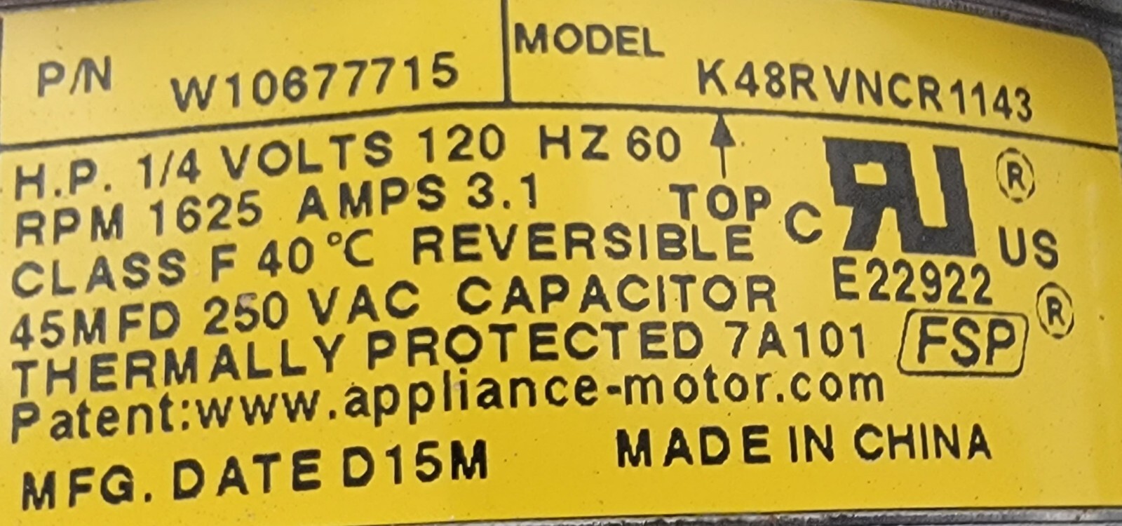 Genuine Washer Whirlpool Motor Part#W10677715