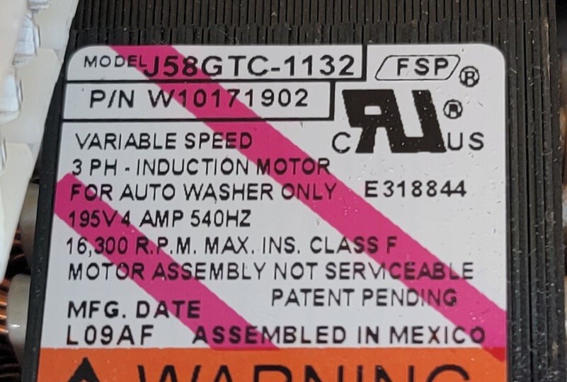Genuine Dryer Whirlpool Drive Motor Part#W10171902
