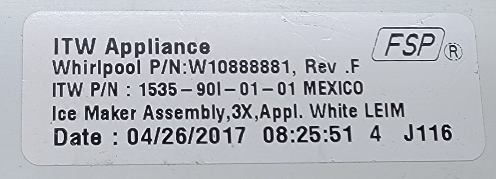 Genuine Refrigerator Whirlpool Ice Maker Part#1535-901-01-01