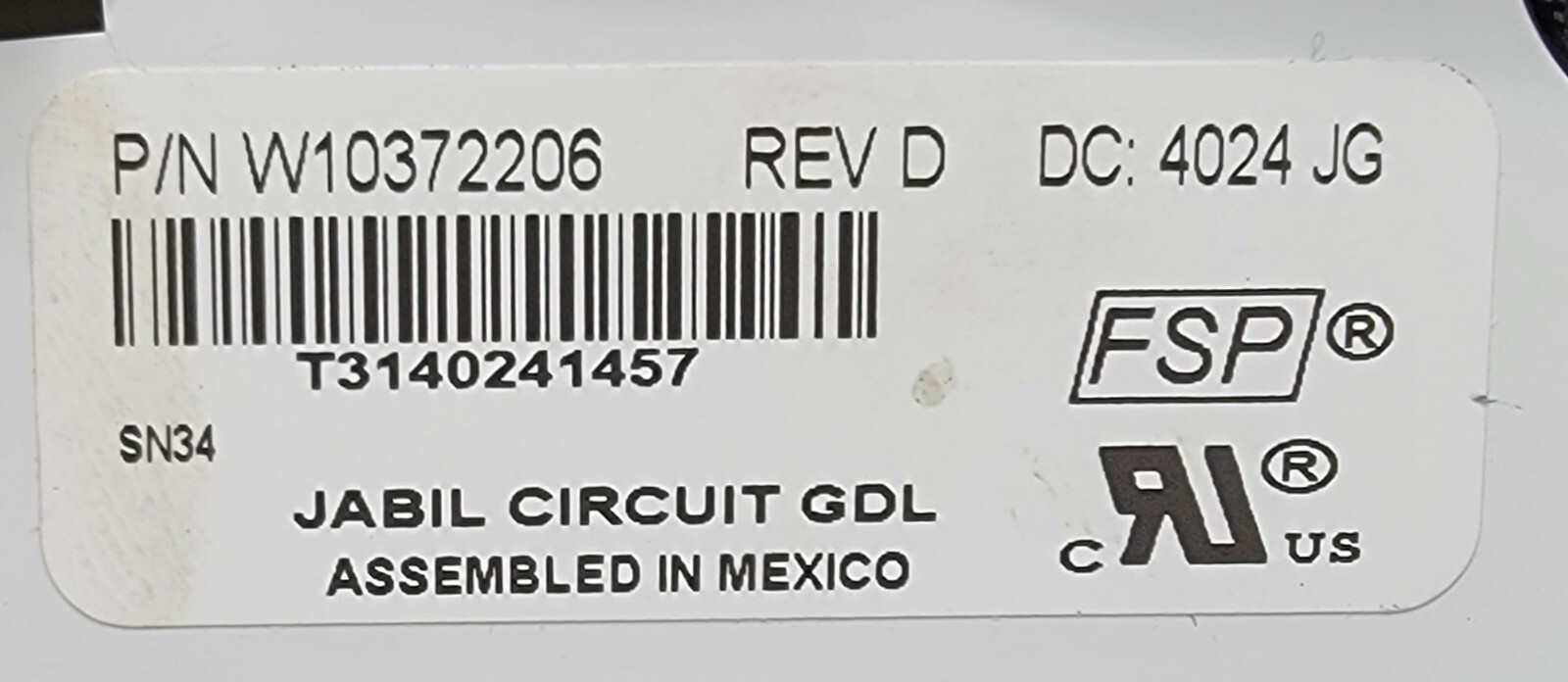 Genuine Refrigerator Whirlpool Display Control Board Part#W10372206