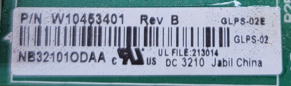 Genuine Refrigerator Whirlpool Control Board Part#W10453401